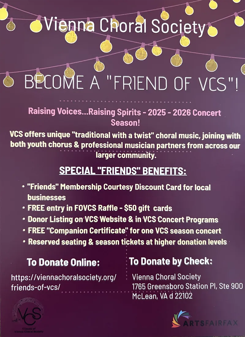 Friends of Vienna Choral Society - benefits 2025-2026